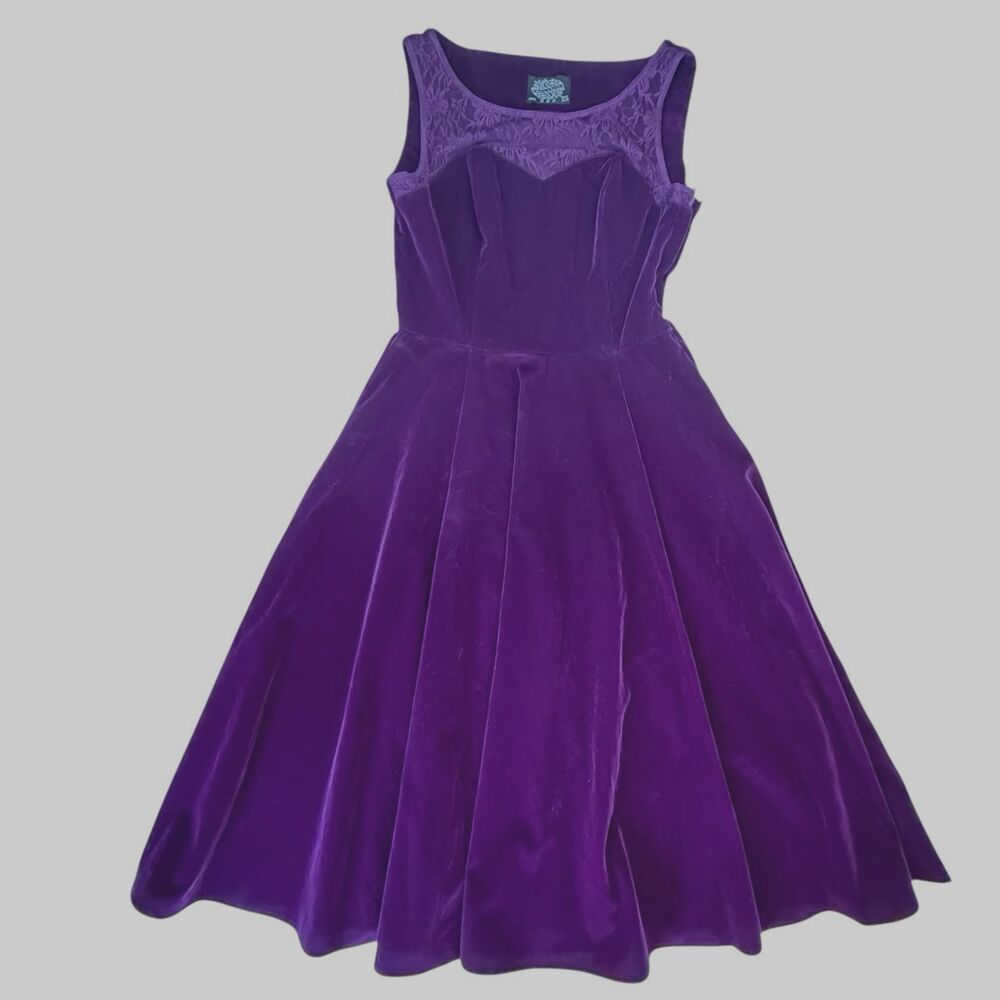 Hearts & Roses Velvet Pinup Rockabilly Dress 6 Plum Sweetheart Lace Circle Skirt